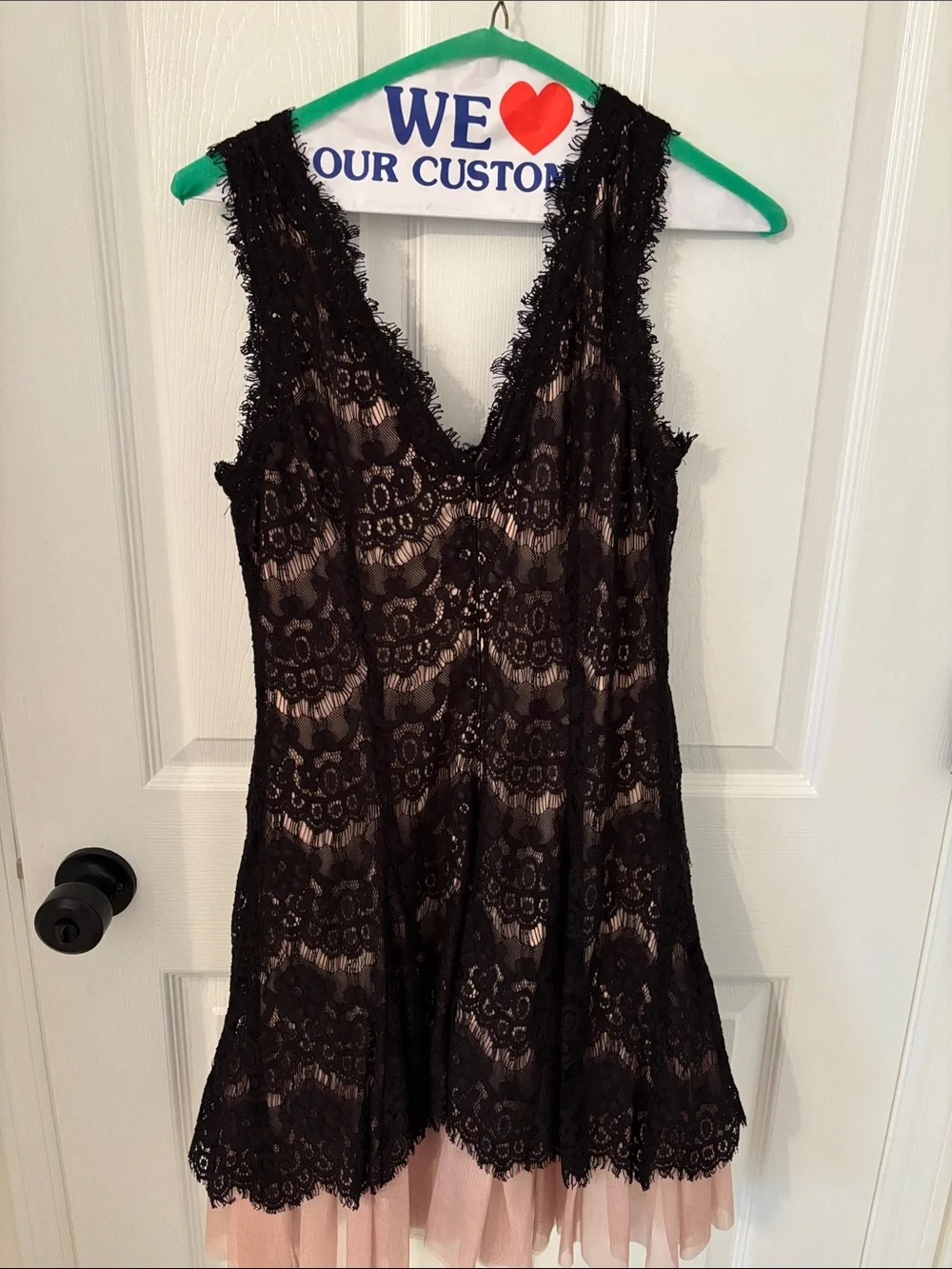Betsy & Adam Black Lace Dress with Blush Lining